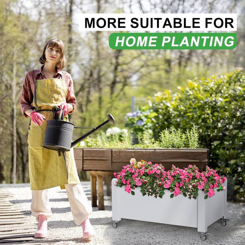 Resin Planter Raised Beds with Steels, Waterproof Resistant,Elevated Garden Beds for Backyard,Patio, Balcony