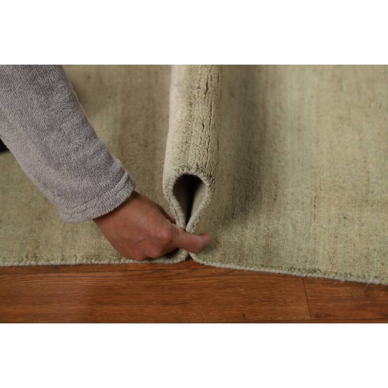 Modern Gabbeh Foyer Rug Handmade Green Oriental Wool Carpet - 2'8"x 4'1"