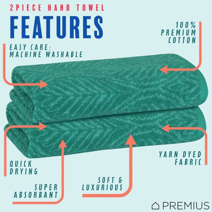 PREMIUS 2 Pack Leaf 100% Cotton Yarn Dyed Hand Towel, 16x28 Inches - 16x28 Inches