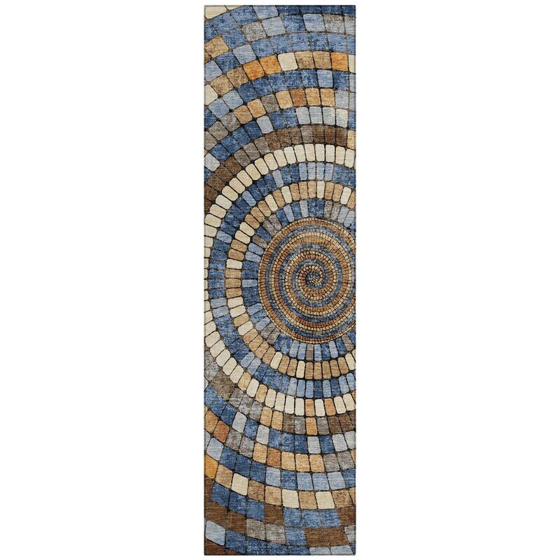 Machine Washable Indoor/Outdoor Contemporary Pinwheel Chantille Rug