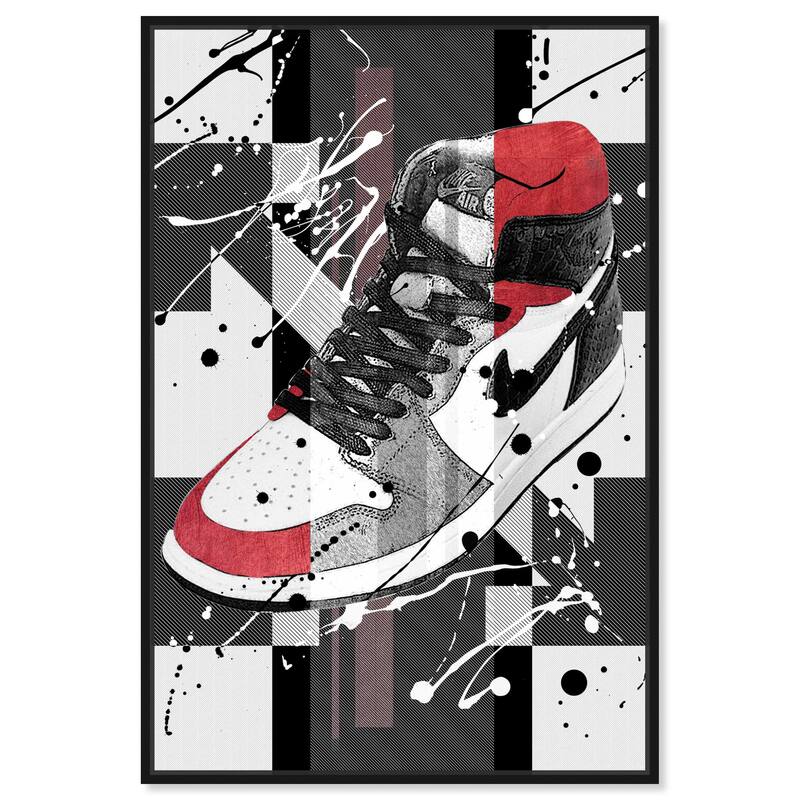 Notoriart Flashy Red Sneaker Framed Sneaker 1 Piece Canvas Wall Art - 21 x 31 - Black