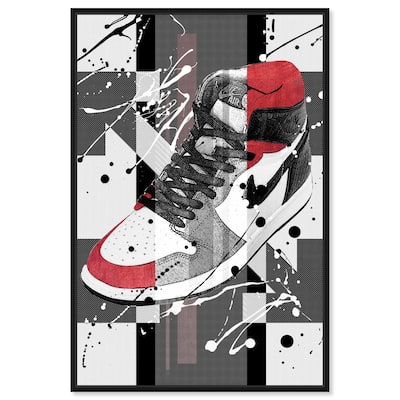 Notoriart Flashy Red Sneaker Framed Sneaker 1 Piece Canvas Wall Art