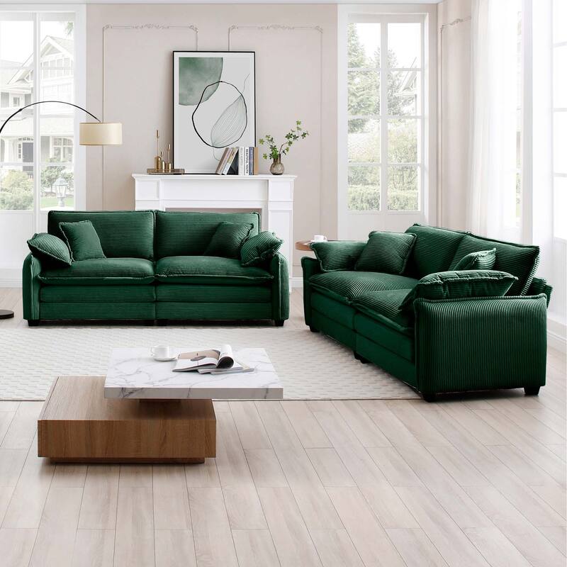 Corduroy Flexible Combinations Sofa Set with Pillows, (2+2Seat)