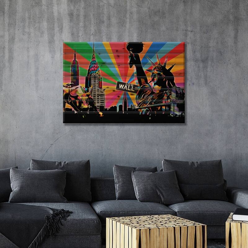 New York City Psychedelic Pop Print On Wood by 5by5collective - Multi-Color