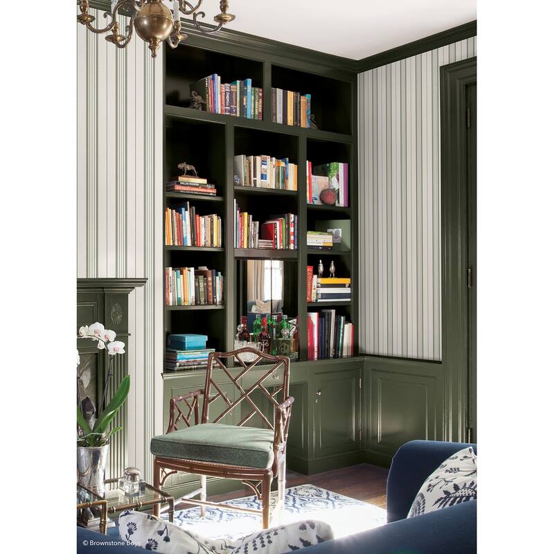 NuWallpaper Brownstone Boys Townhouse Stripe Ivy Peel and Stick Wallpaper - N/A