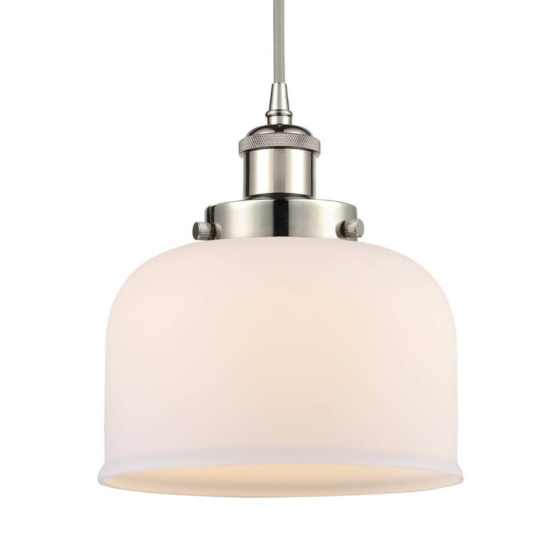 Innovations Lighting 916-1P-10-8 Bell Pendant Bell 8" Wide Mini - Polished Nickel / Matte White