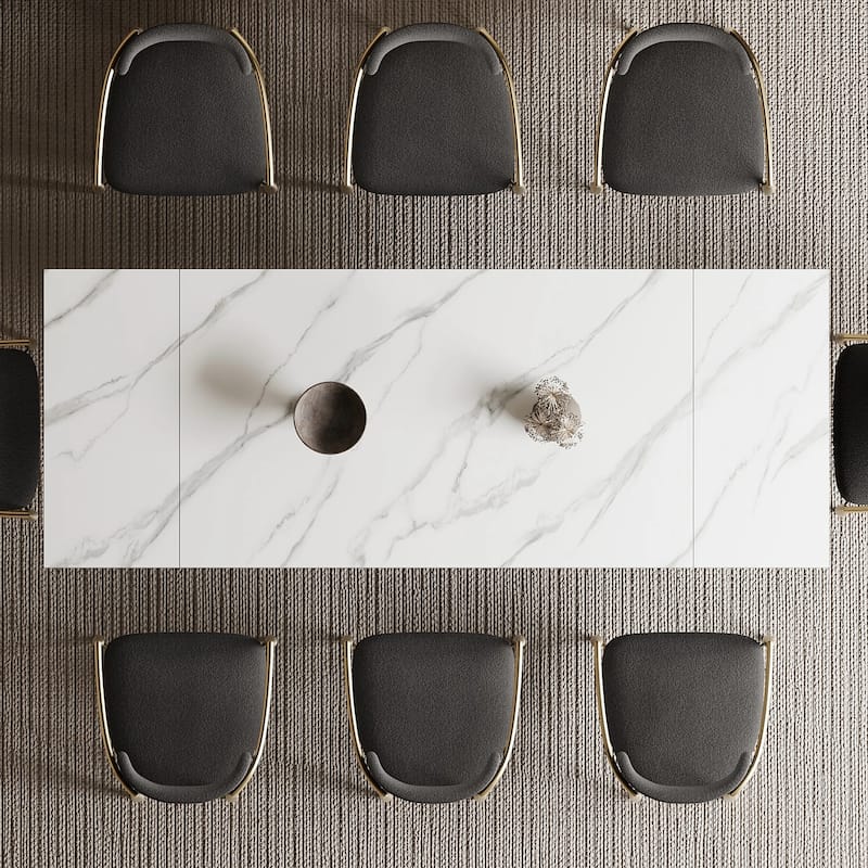9 - Piece 94.48'' Modern Minimalist Extendable Sintered Stone Top Dining Set with 8 Fabric Chairs