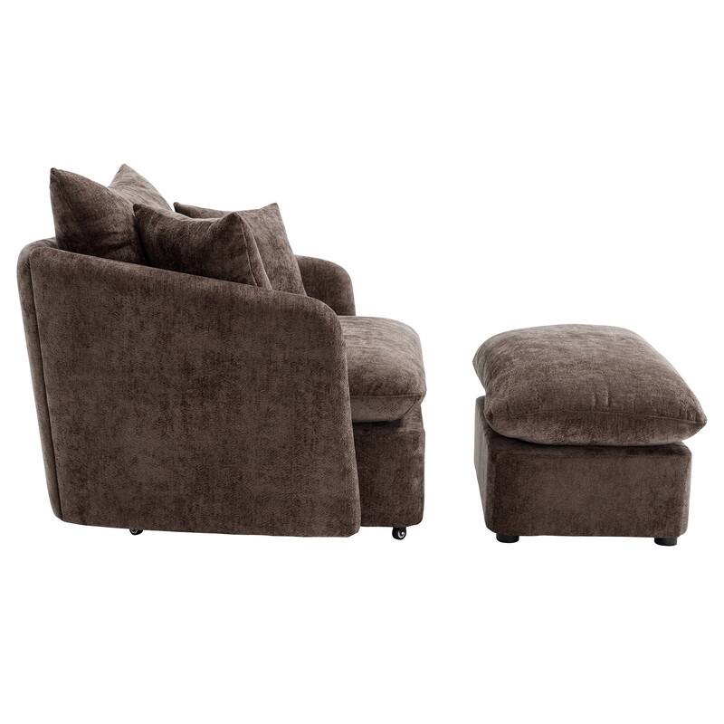 46" Chenille Upholstered Oversized Swivel Armchair With Ottoman