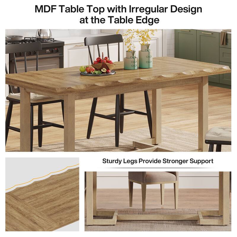 62-inch Rectangular Wood Dining Table for Kitchen Restaurant