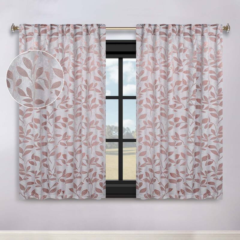 Superior Leaves Machine Washable Room Darkening Curtains with Back Tabs, Set of 2