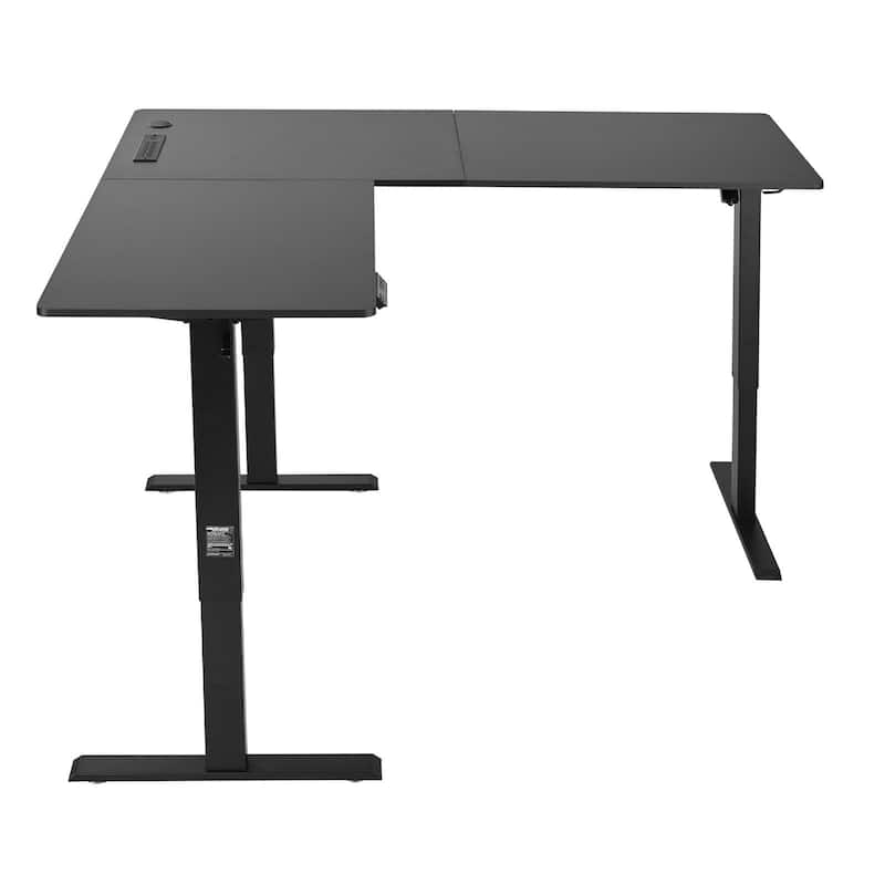 Black Particleboard Adjustable L Shaped Desk Table with USB Ports and Outlets - Black