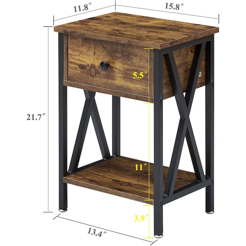 Modern 1-Drawert Nightstands X-Design with Storage Shelf, Set of 2 Nightstands