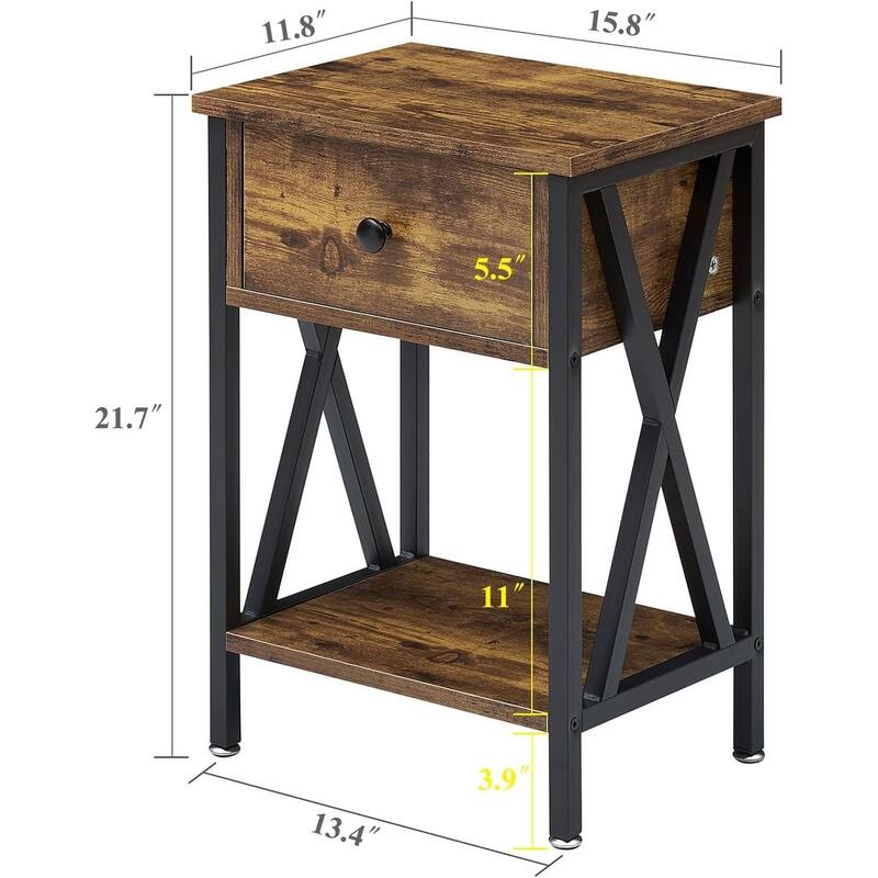 VECELO Mid Century Modern Nightstand with Storage Shelves, Set of 2 Nightstands, End Table/Side Table