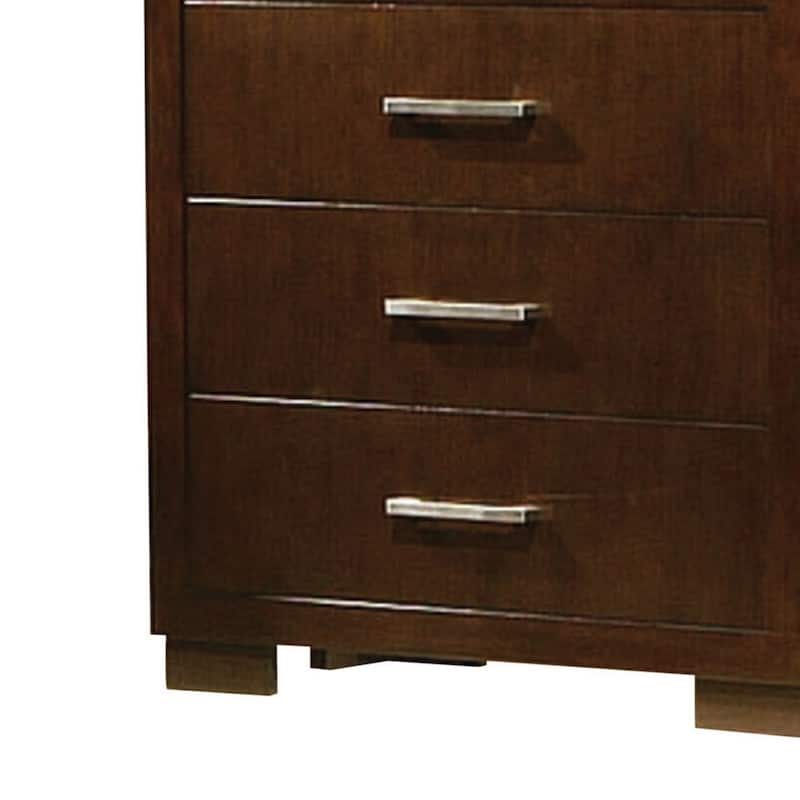 Bela 49 Inch 5 Drawer Tall Dresser Chest, Felt Lined, Silver Handles, Brown