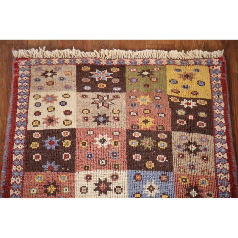 Geometric Yalameh Persian Vintage Area Rug Hand-knotted Wool Carpet - 1'11"x 3'0"