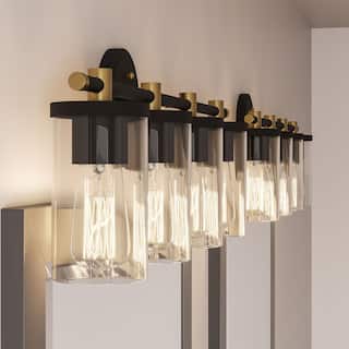 Modern Farmhouse 4-Light Glass Bathroom Vanity Lights Rustic Metal Wall Sconces - 30 inches
