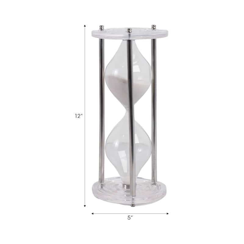 Glass Metal Hourglass Decorative Object Home Office - 12" Silver - 5" x 5" x 12"