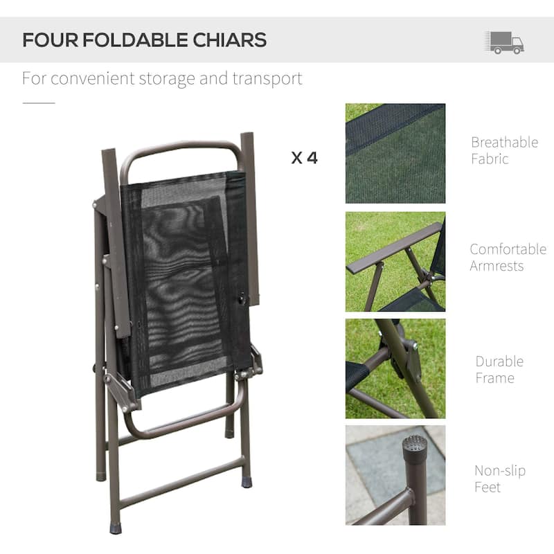 6 Pcs Folding Patio Dining Set, All-Weather Patio Furniture Set with Umbrella, Glass Table and 4 Folding Chairs