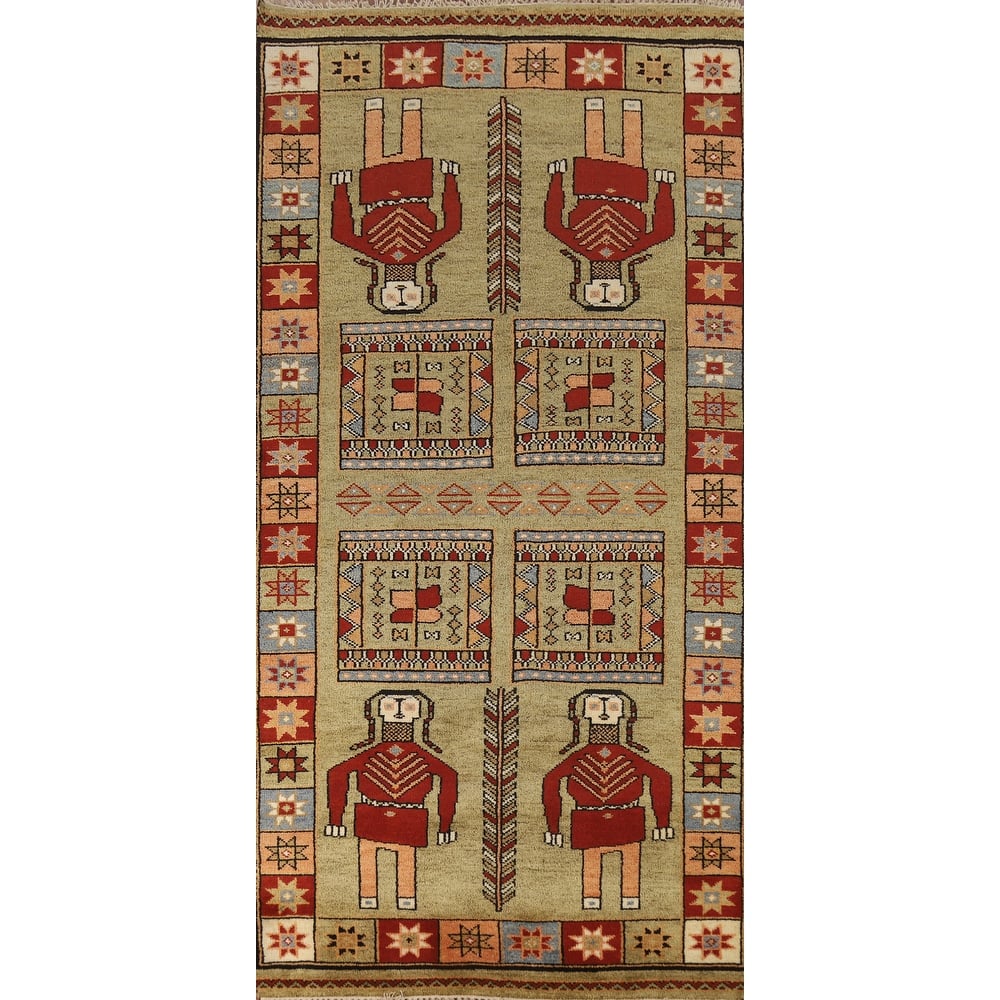 Hand Knotted Oriental 100% Wool Carpet Traditional Tribal Green Heriz (serapi) Runner Rug - 9' 11'' X 4' 1''