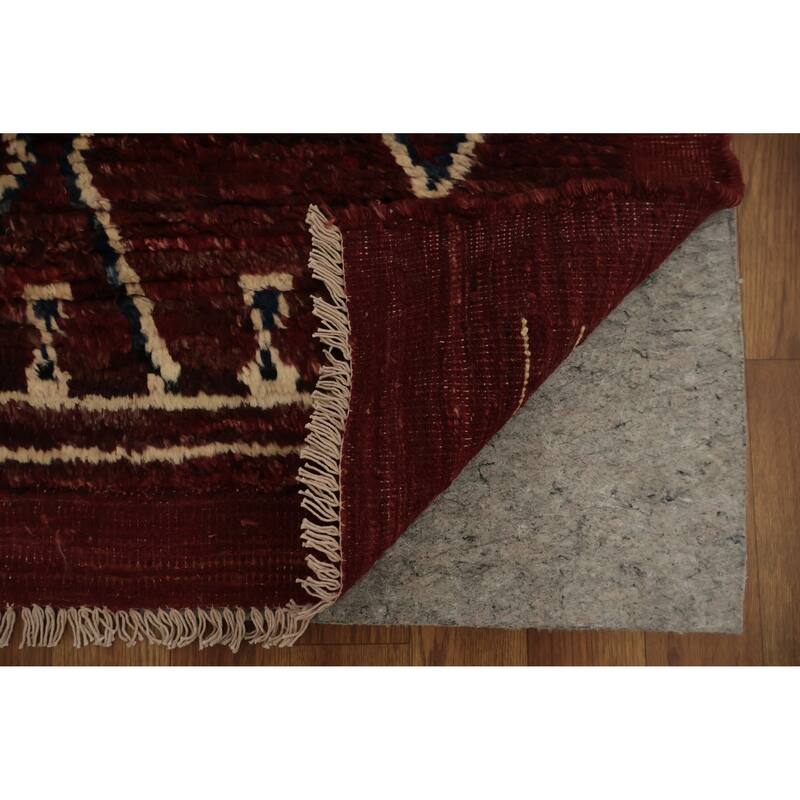 Hand Knotted Oriental 100% Wool Carpet Modern Geometric Red Moroccan Area Rug - 9' 11'' X 6' 10''