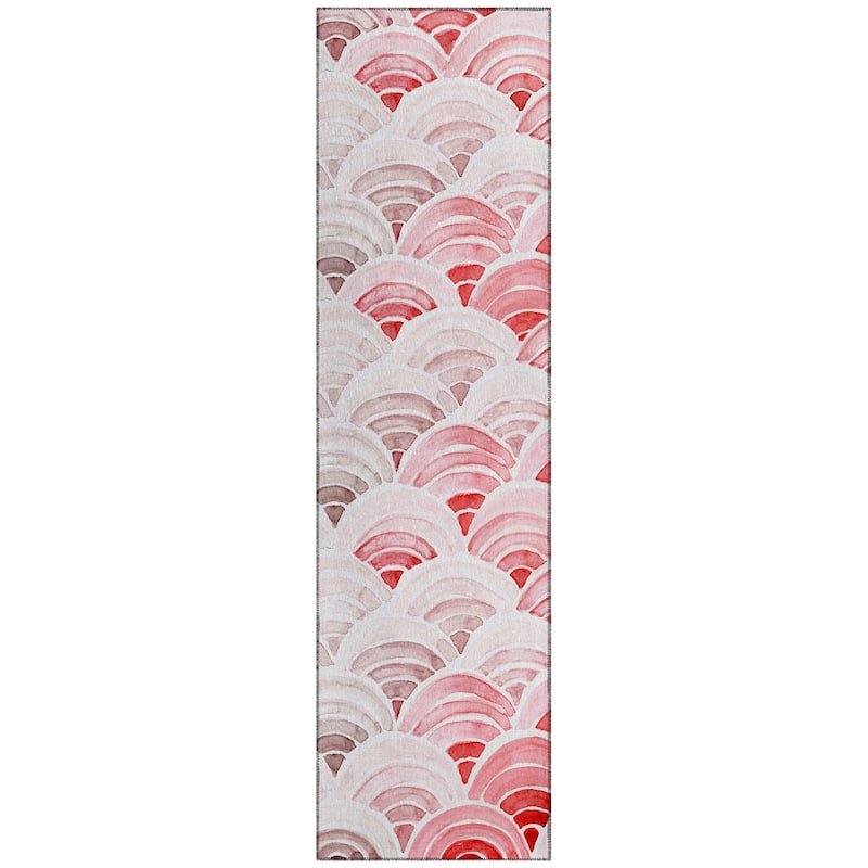 Indoor/ Outdoor Surfside Wave Washable Rug New - Red - 2'3" x 7'6"