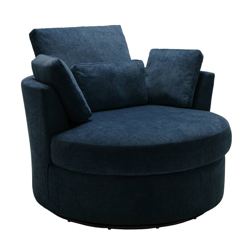 Chenille/Boucle Swivel Barrel Chair with Storage Ottoman
