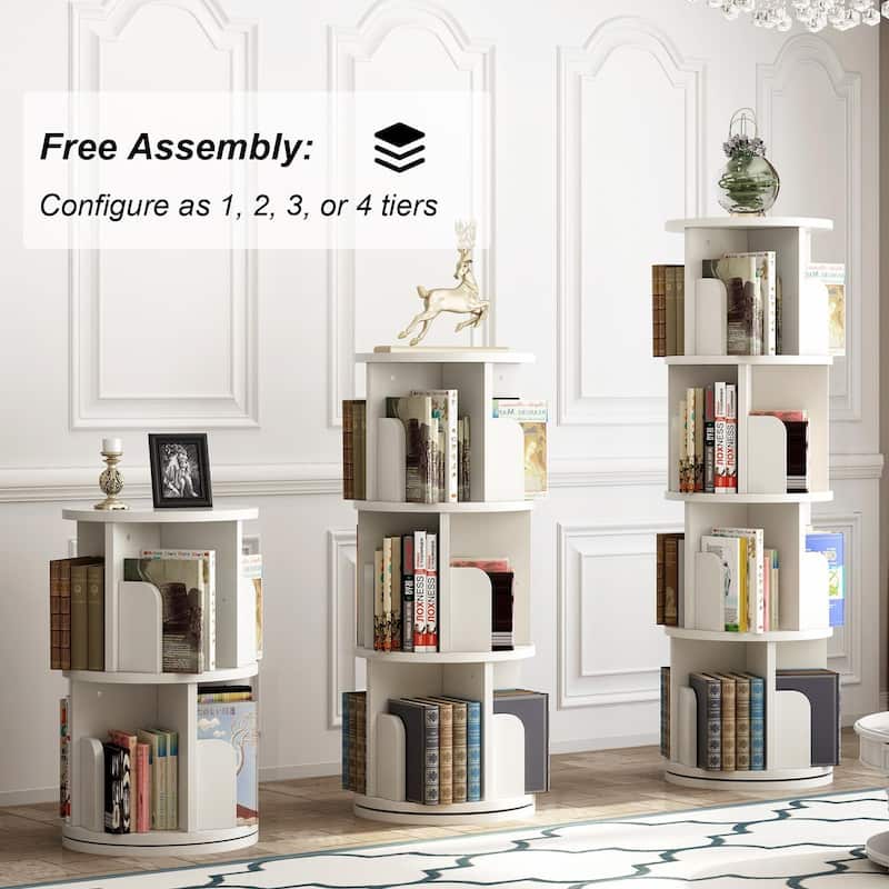 Corner Spinning Book Shelf for Small Space, 4-Tier Bookcase