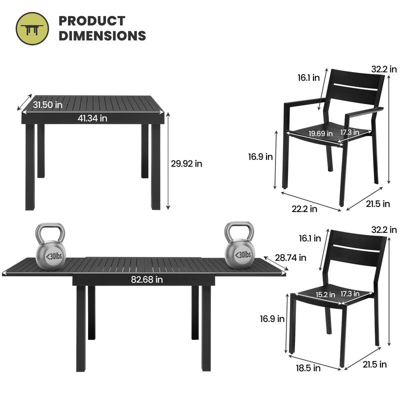 7/11-Piece Set Outdoor Aluminum Expandable Patio Dining Table and Chairs Set