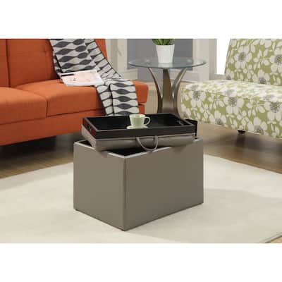 Blue Storage Ottoman with Tray - Stylish Accent Furniture with Reversible Top and Spacious Storage for Living Room or Office