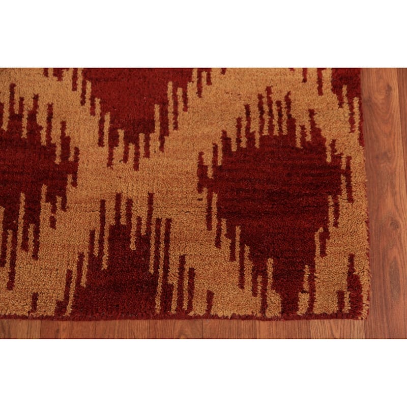 Hand Knotted Oriental 100% Wool Carpet Modern Geometric Red Moroccan Area Rug - 9' 7'' X 7' 11''