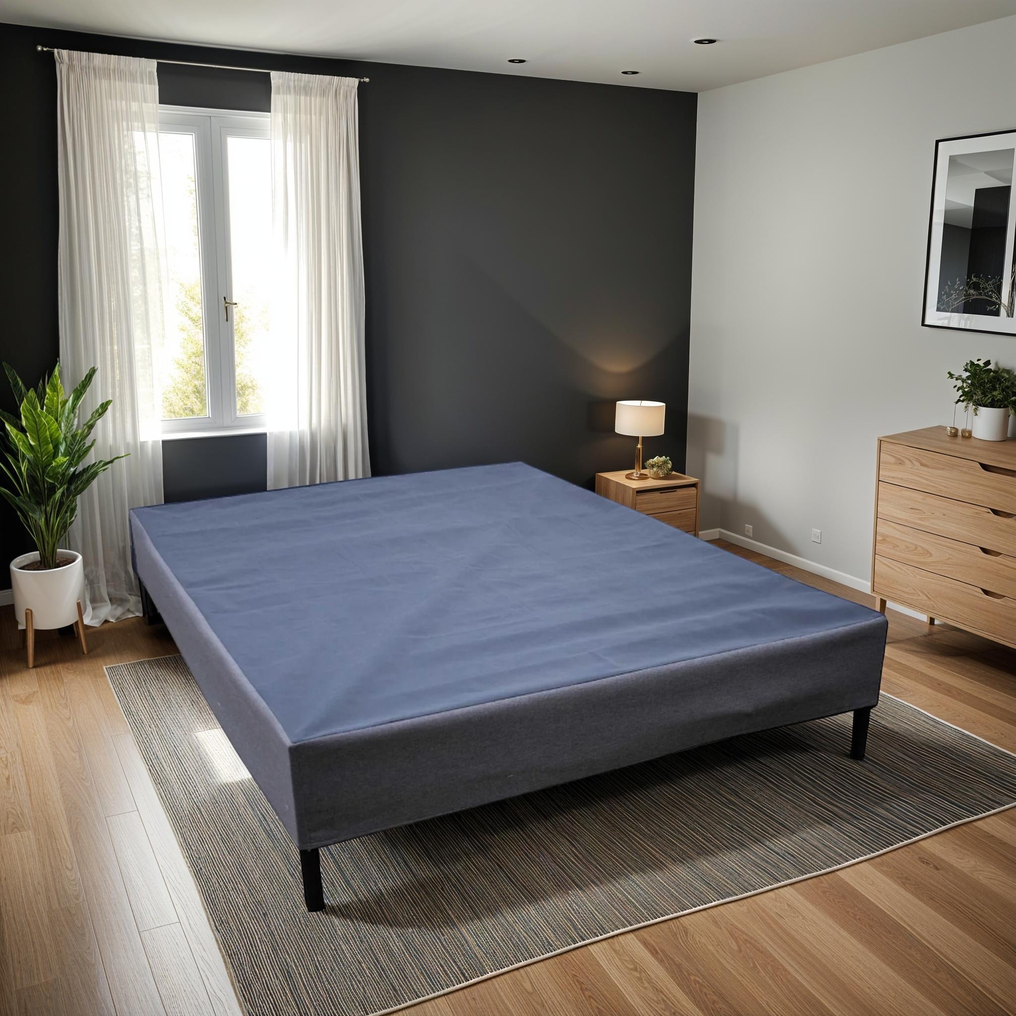 Full Size Upholstered Platform Bed Foundation with 1000 lb Capacity and All-in-One Design