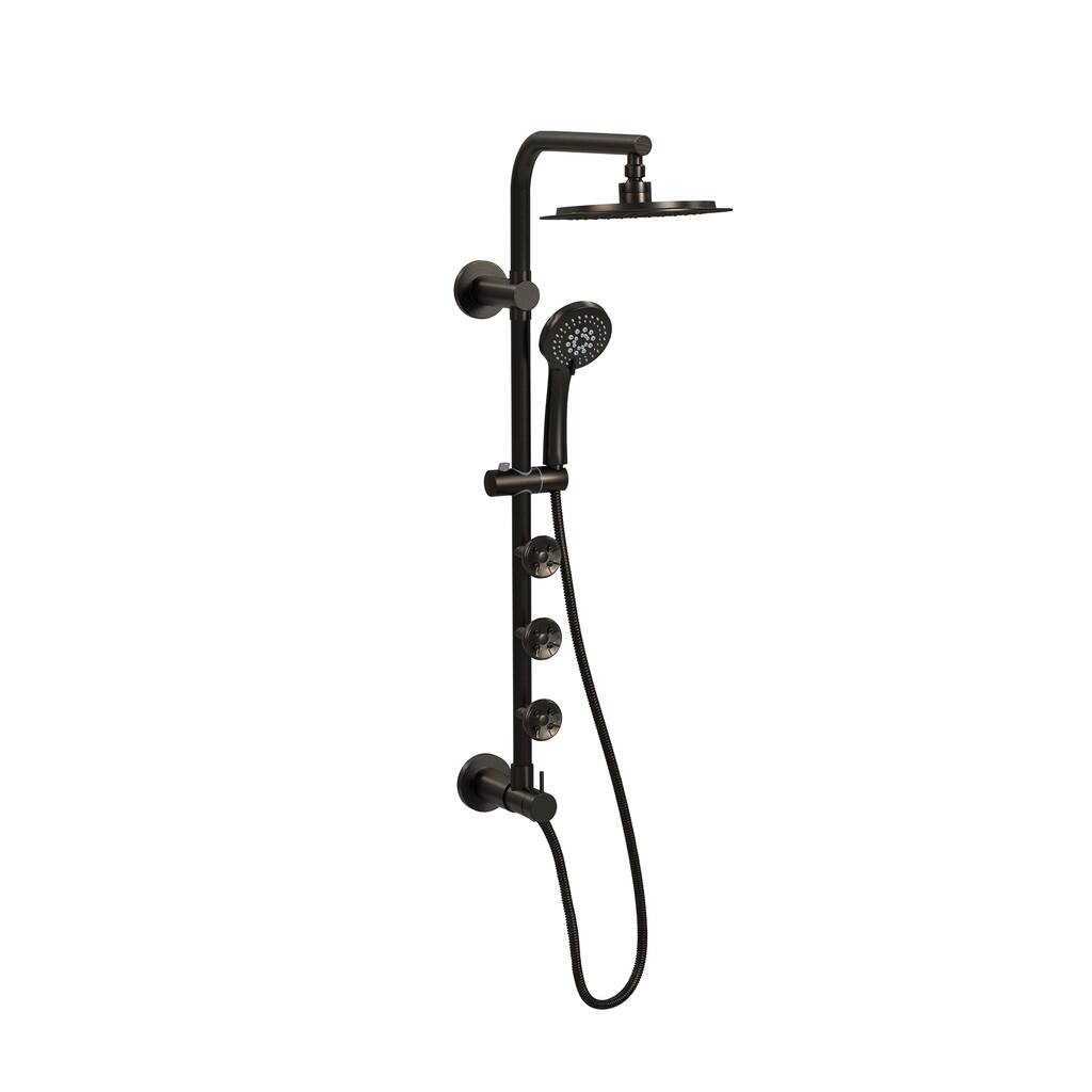 Lanai 8-in Rain Showerhead with 3-Body Jets Pivoting Shower Arm and Multi-function Handshower Oil Rubbed Bronze