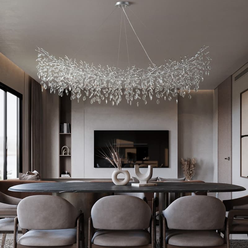 Modern Branch Crystal Linear Chandelier, 1100-1830mm Dining Pendant Light