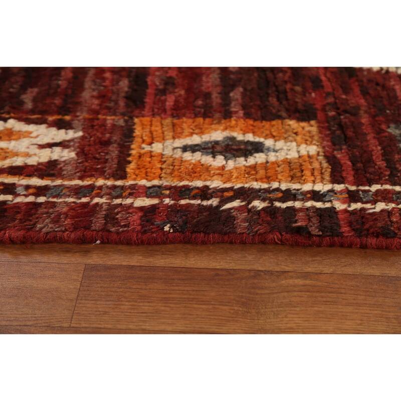 Hand Knotted Oriental 100% Wool Carpet Modern Tribal Red Moroccan Area Rug - 9' 7'' X 6' 10''