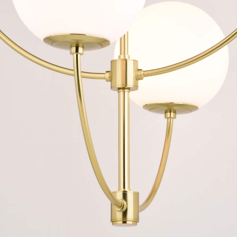 Avers 4 Light LED Compatible Gold Brass Mid-Century Modern Chandelier White Globe Glass - 26-in W x 27.25-in H x 26-in D