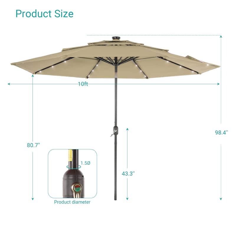 BONOSUKI 3 Tiers Patio Market Umbrella w/Solar Lights and Tilt button