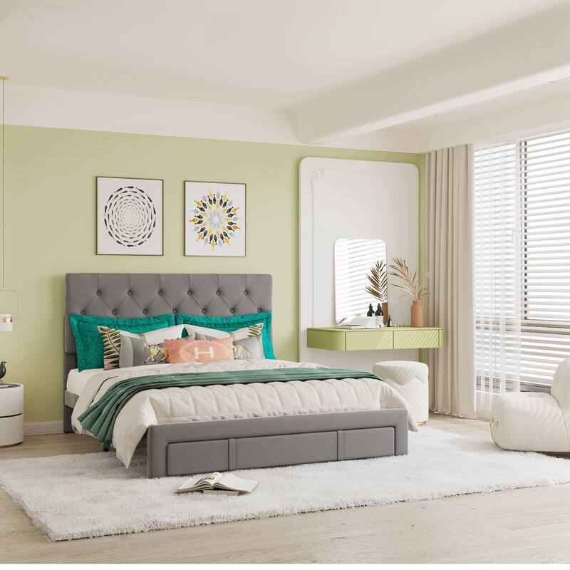 Queen Size Velvet Platform Bed with a Big Drawer Bed Bath & Beyond 38194214