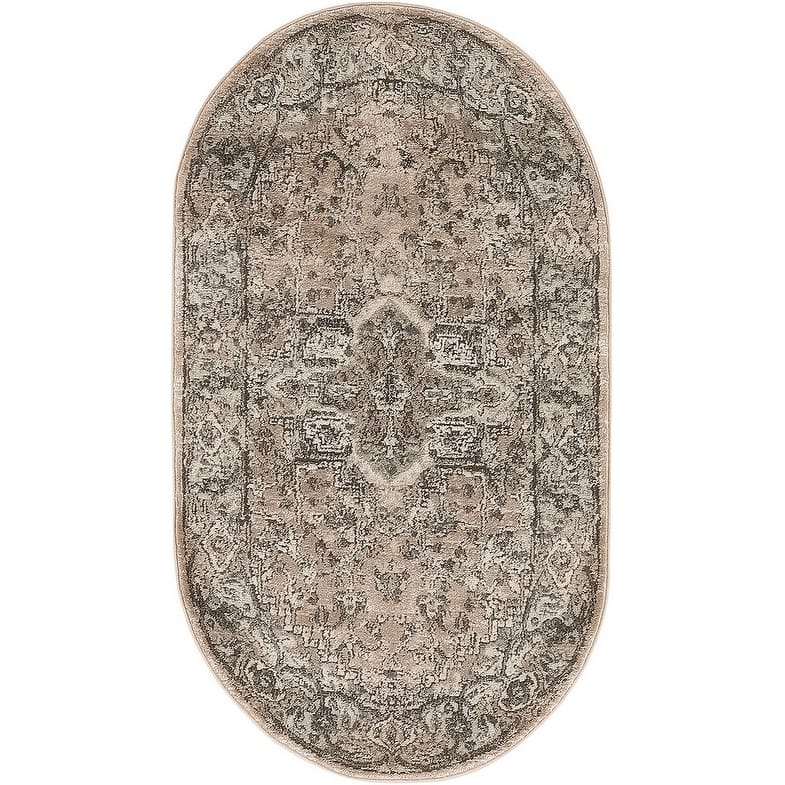 Nourison Concerto Classic Persian Medallion Area Rug. - 3' x 5' Oval - Beige/Gray