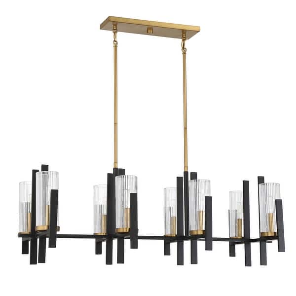 slide 2 of 5, Midland 8-Light Linear Chandelier in Matte Black with Warm Brass Accents Matte Black with Warm Brass Accents