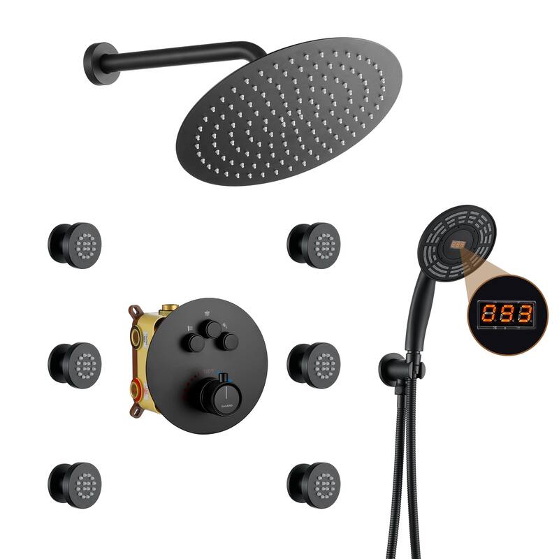 CASAINC Thermostatic Shower Faucet Shower System with 6 Body Jet