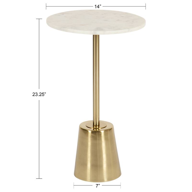 Kate and Laurel Tira Round Side Table - 14x14x24 - Gold/White