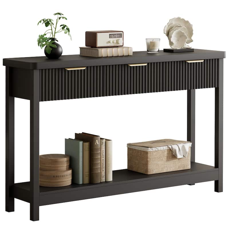 51"Wood Console Sofa Table with 3 Drawers for Living Room - Black
