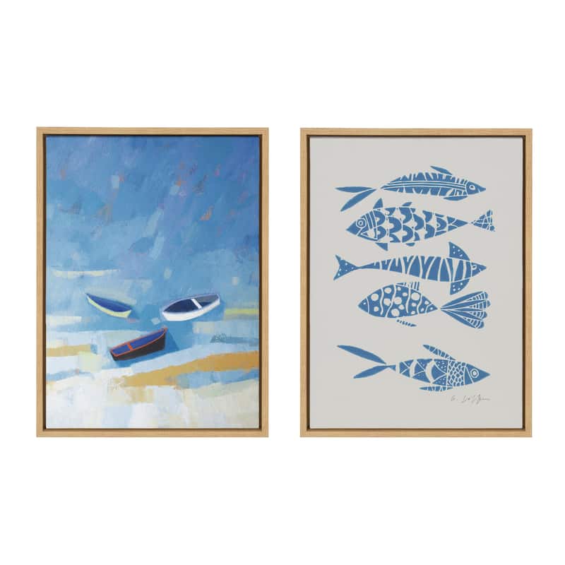 Kate and Laurel Sylvie Dunes Fish Canvas Art by Giuliana Lazzerini - 2 Piece Set 18x24 - Natural