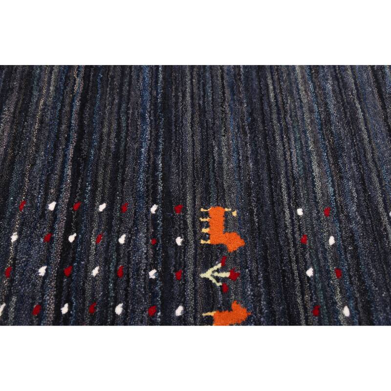 ECARPETGALLERY Hand Loomed Kashkuli Gabbeh Dark Navy Wool Rug - 4'10 x 7'9