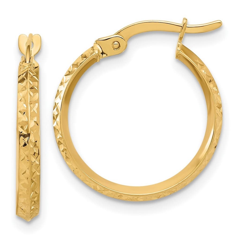 Curata 14k Yellow Gold Polished and Sparkle Cut Knife Edge Hoop Earrings - 20.5x18mm