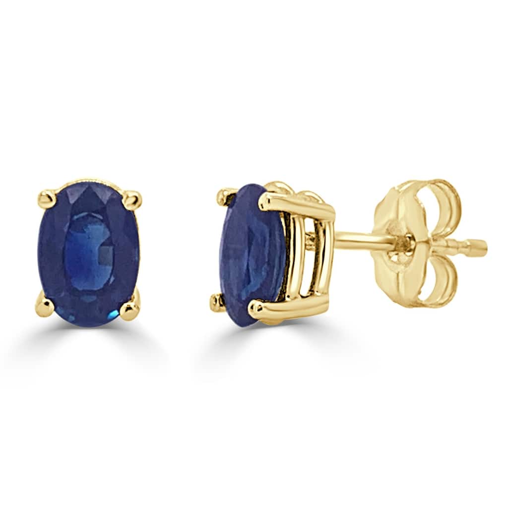 Joelle Collection Sapphire Oval Stud Earrings 14K Yellow Gold