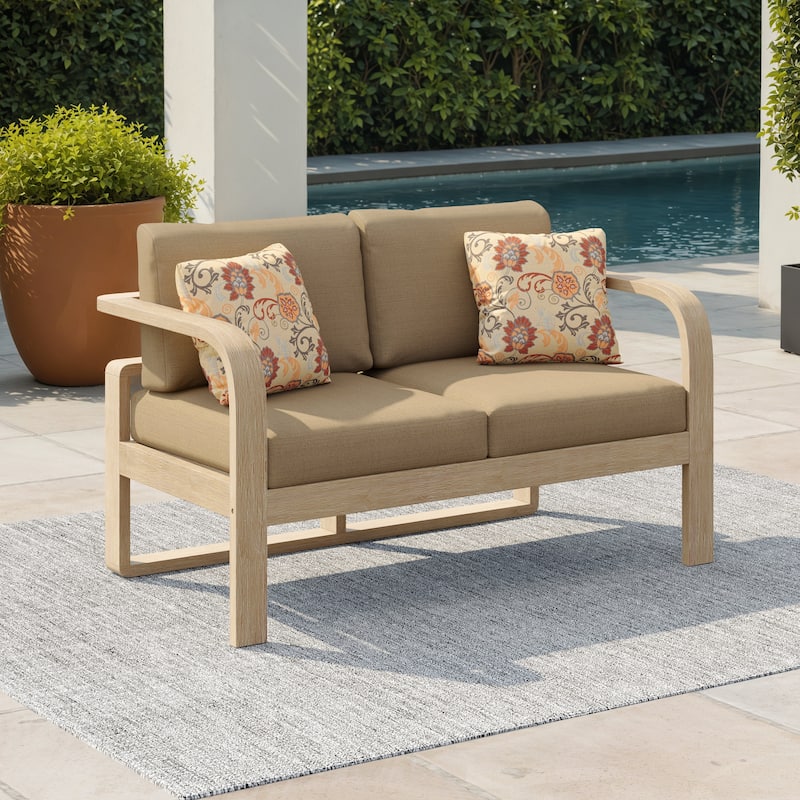 Corvus Annette Sunbrella Outdoor Acacia Wood Loveseat