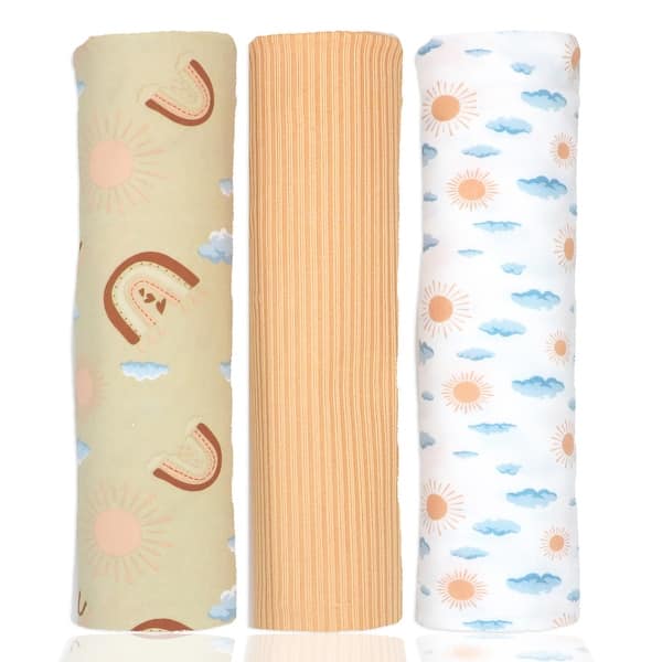 slide 2 of 3, Baby Boys and Baby Girls 3 Piece Knit Swaddle Blankets Peach