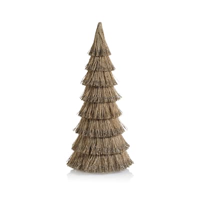 All Natural Abaca Rope Decorative Tree w/ Champagne Glitter Trim, 21.75"