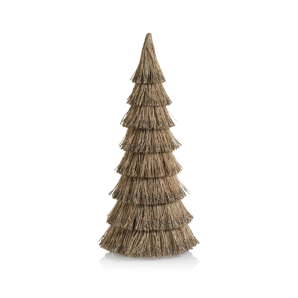 All Natural Abaca Rope Decorative Tree w/ Champagne Glitter Trim, 21.75"